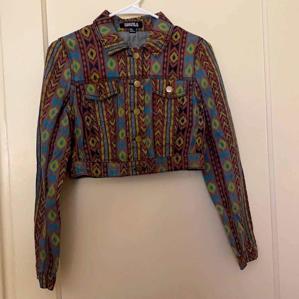 Forever 21 multicolored denim cropped jacket